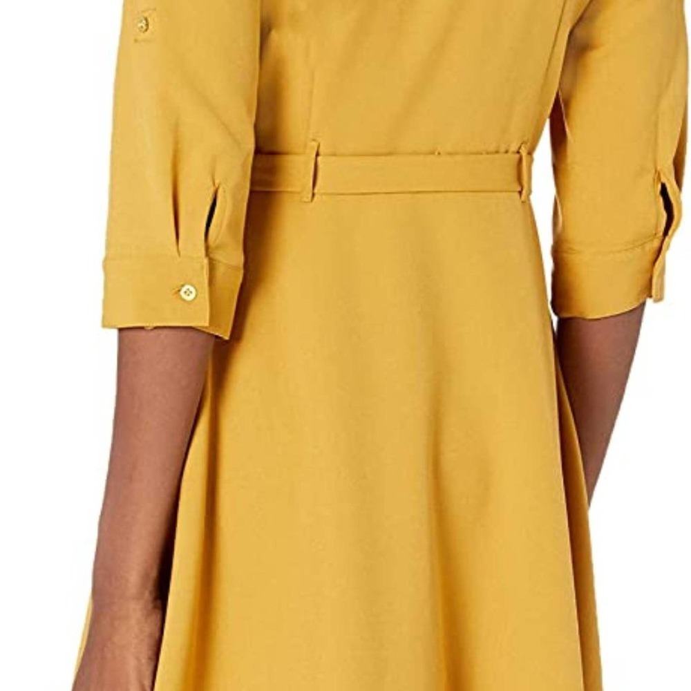 Sharagano Mustard Yellow Midi Shirt Dress - Picture 4 of 13